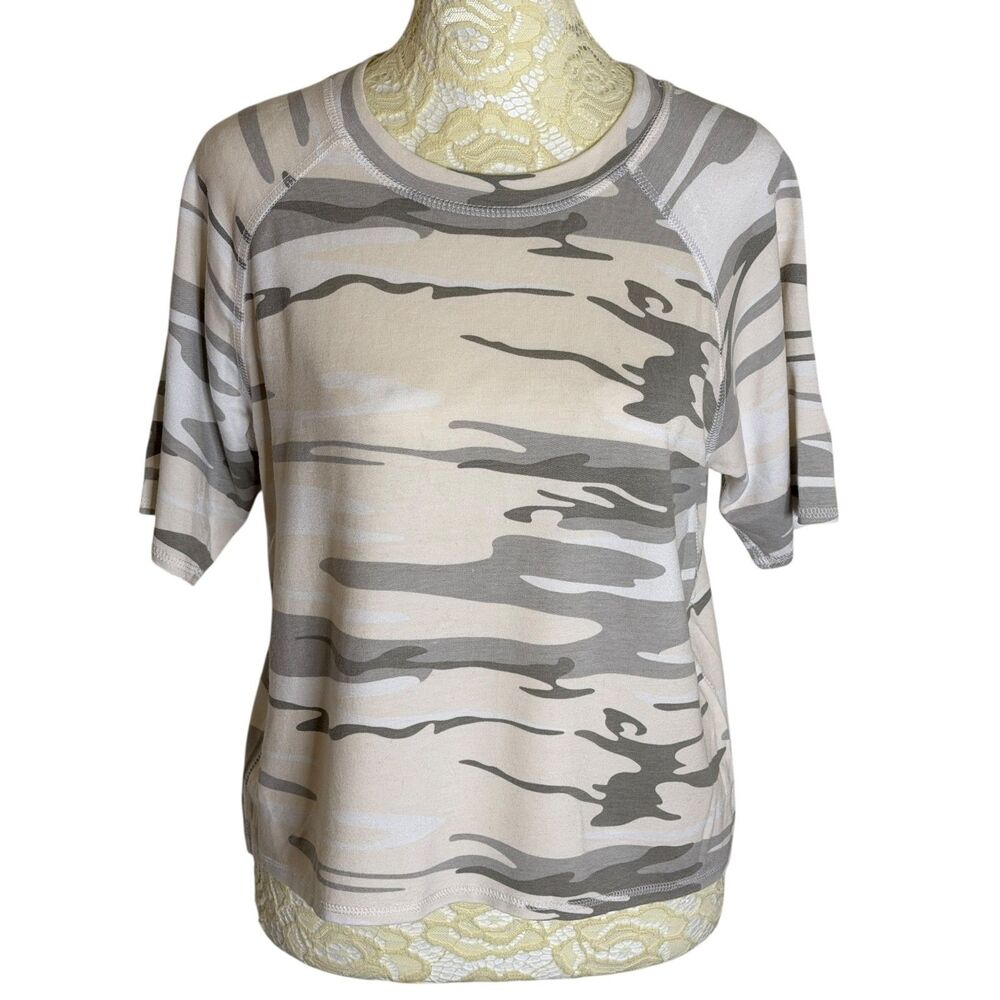 Z Supply Camouflage Print Tee T-Shirt Knit Top Blouse Gray XS
